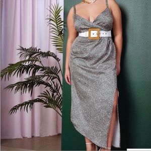 Eloquii Silky Satin Olive Green & Pink Sleeveless Wrap Long Maxi Summer Dress